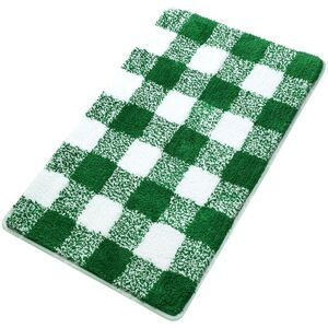 Microfiber Plaid Bathroom Rugs Mat Machine Washable 20"x30" Green & White